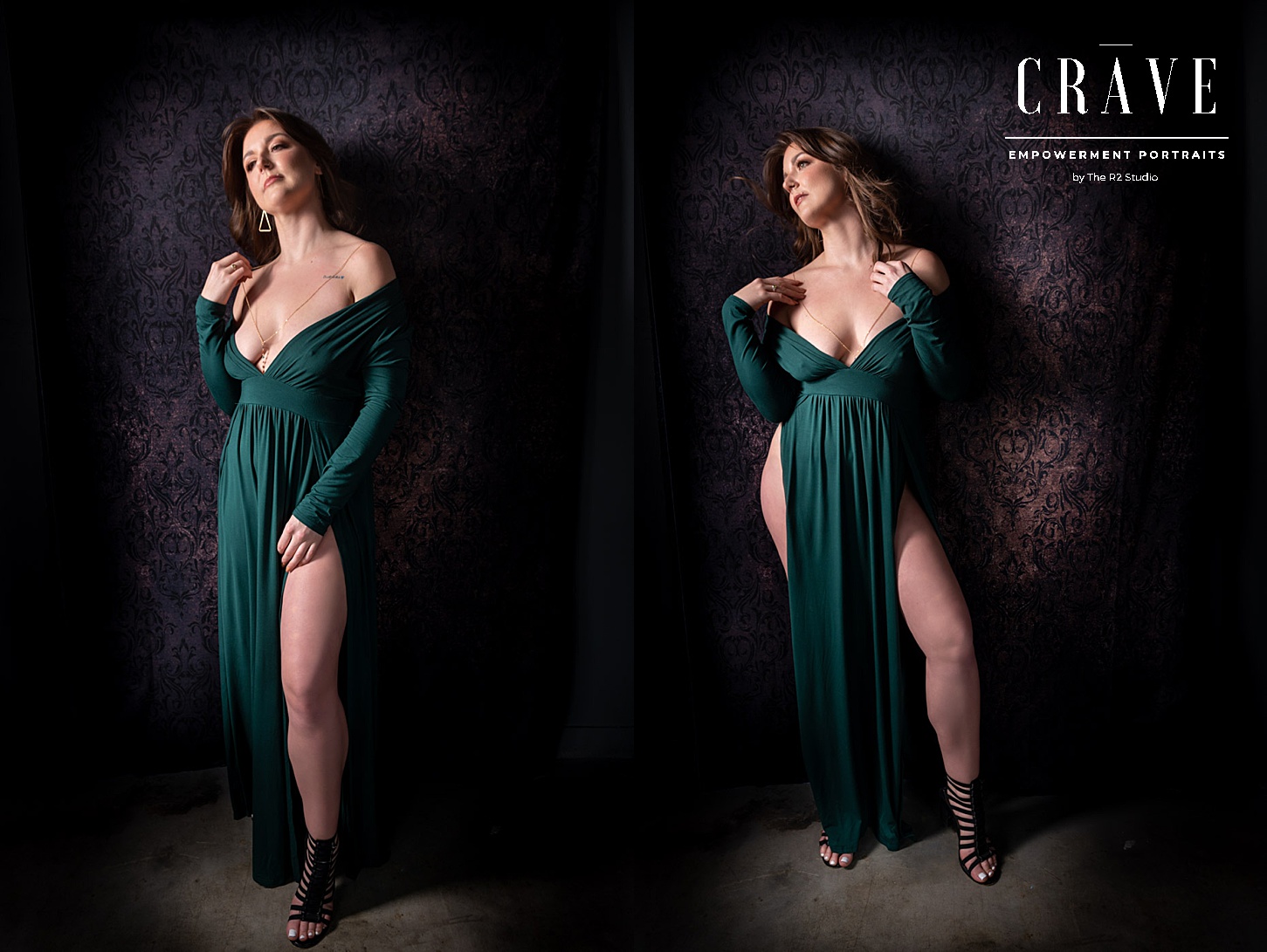 green dress boudoir photos